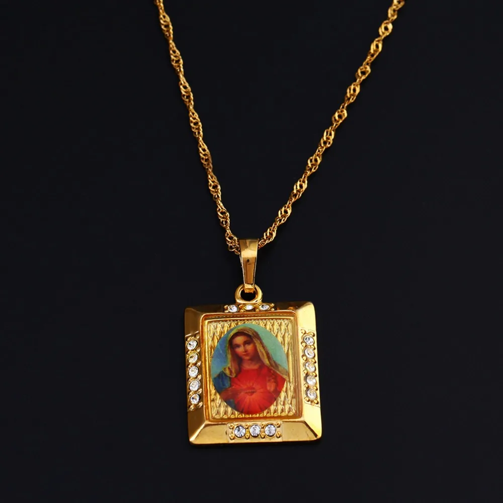 Ожерелье Девы Марии Мэри зачатая без греха молитва подвесной светильник золотого цвета католические церковные украшения для женщин