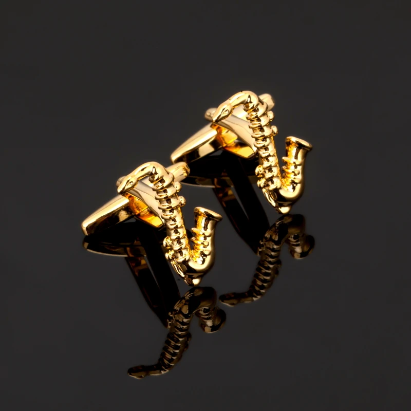 

Luxury Gold Sax shirt cufflinks for mens gift Brand cuff buttons cuff link High Quality Music design abotoaduras Jewelry