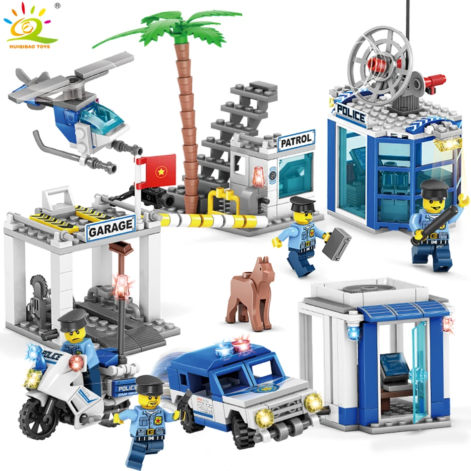 

4in1 Police station Helicopter car Building Blocks Compatible City Policemen figure Educational Brick Toys For children