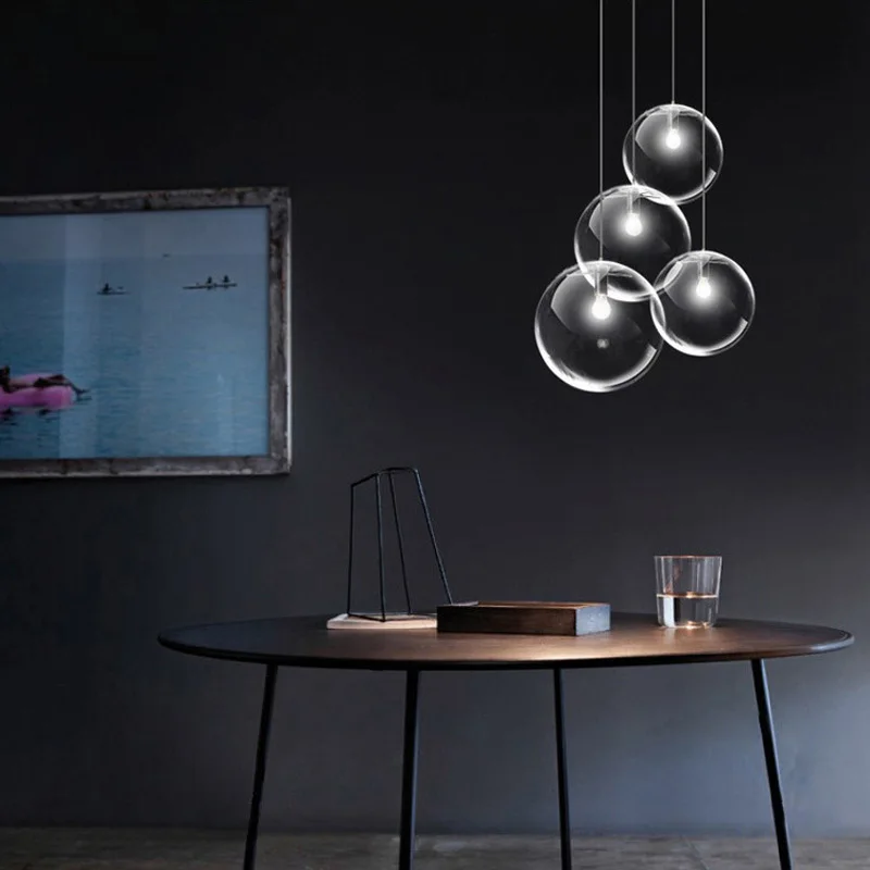 Modern Simple Nordic Glass Ball pendant Lamp Globe Chrome Pendant Lights Kitchen Lights for Dining Room Kitchen Bar Restaurant (4)