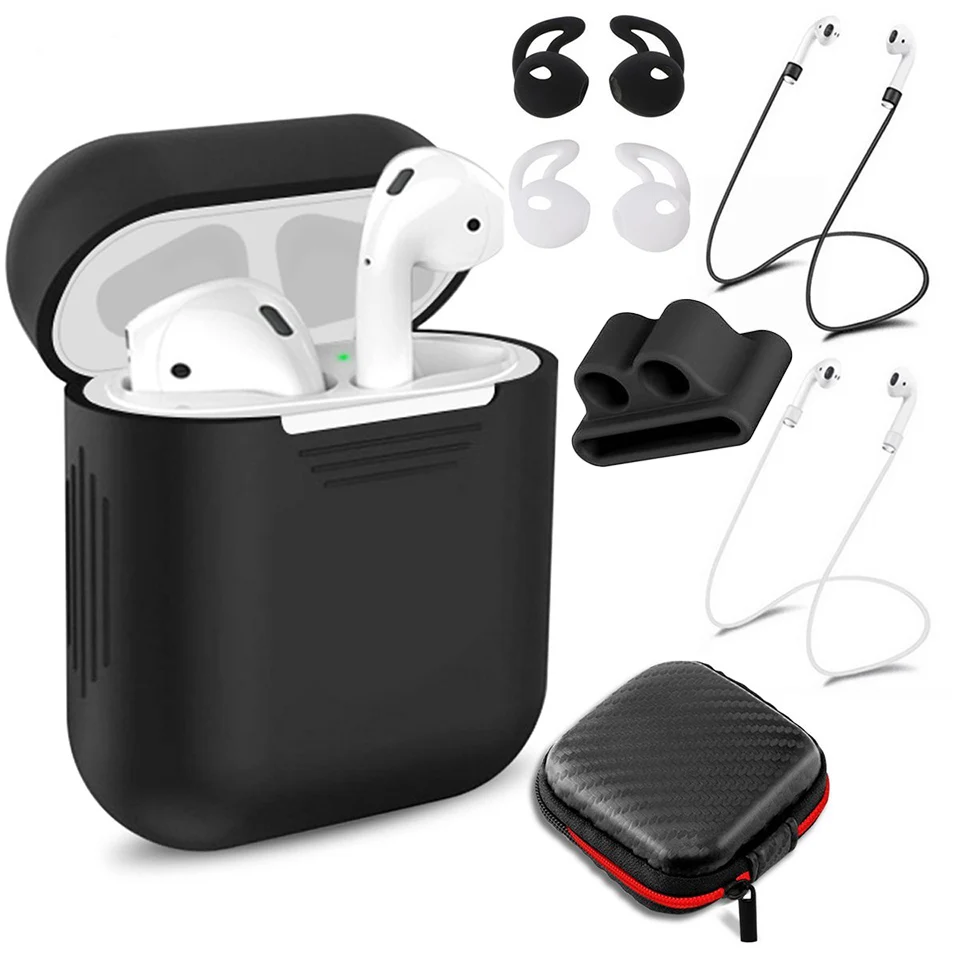 Pack of 7 Accessories Silicone Protective Cover Pouch Case& Anti Lost Strap & Ear Cover Hooks for Apple AirPods Case 8