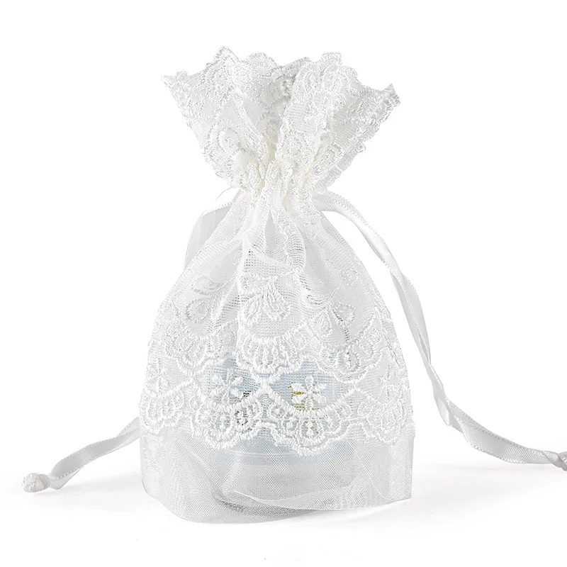 72 X Белый цветок органзы кружева Drawstring Сумки для элегантных цветочные ювелирные сумки свадебный подарок обертывание Сувениры Сумки 10x14 см