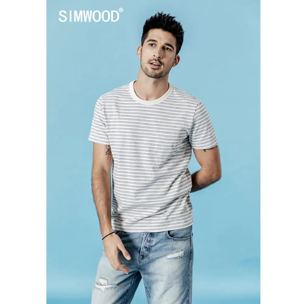 SIMWOOD striped t shirt men 2020 summer new t-shirt Breton Top casual 100% cotton Breathable plus size tshirt 190324