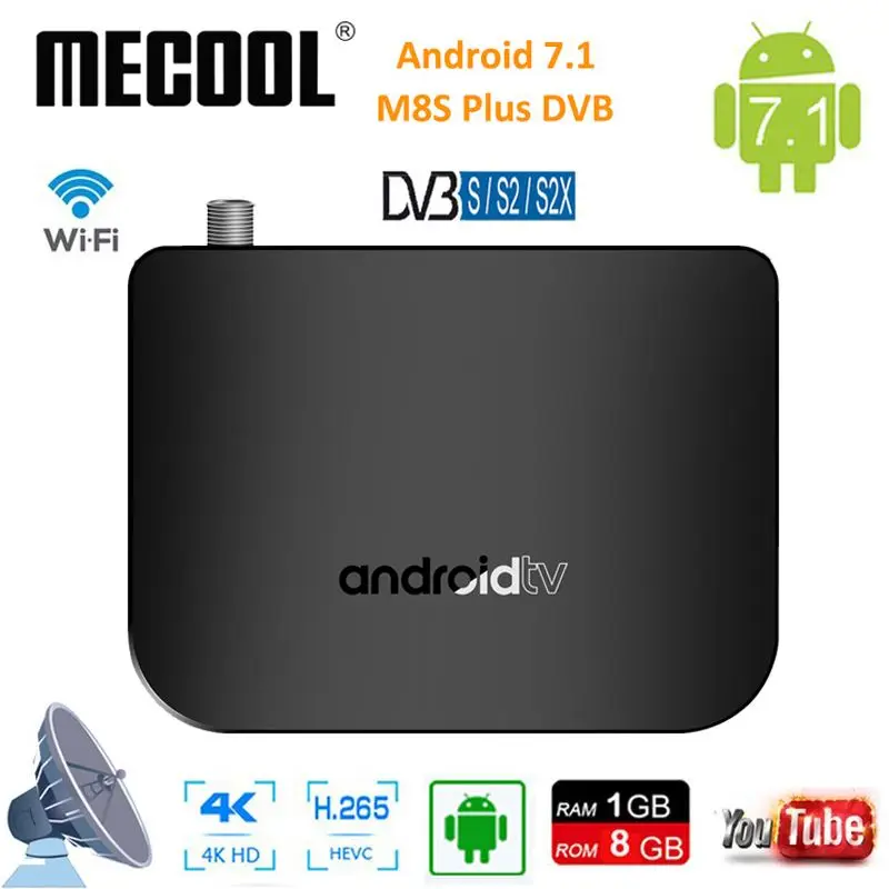 

Mecool DVB-S/S2/S2X M8S PLUS DVB Smart 4K Android 7.1 TV Box Amlogic S905D Quad Core 1G RAM 8GB ROM 2.4G WiFi H.265 Media Player