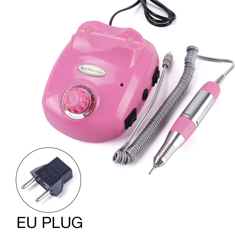 Электрический сверлильный станок для ногтей 30000 об/мин для маникюра, педикюра, сверлильный станок, аксессуары для ногтей, инструмент для дизайна ногтей с фрезой - Цвет: pink eu plug