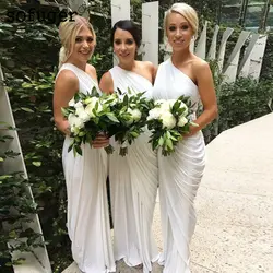 Белое Элегантное летнее платье с одним плечом для особых случаев мусульманский, арабский платья подружки невесты Свадебные платья