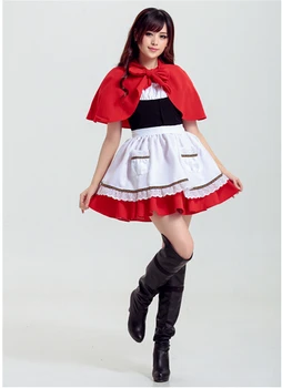 

Cute Little Red Riding Hood cosplay role-playing carnival sexy party costume halloween dress+cloak+apron girl women uniform