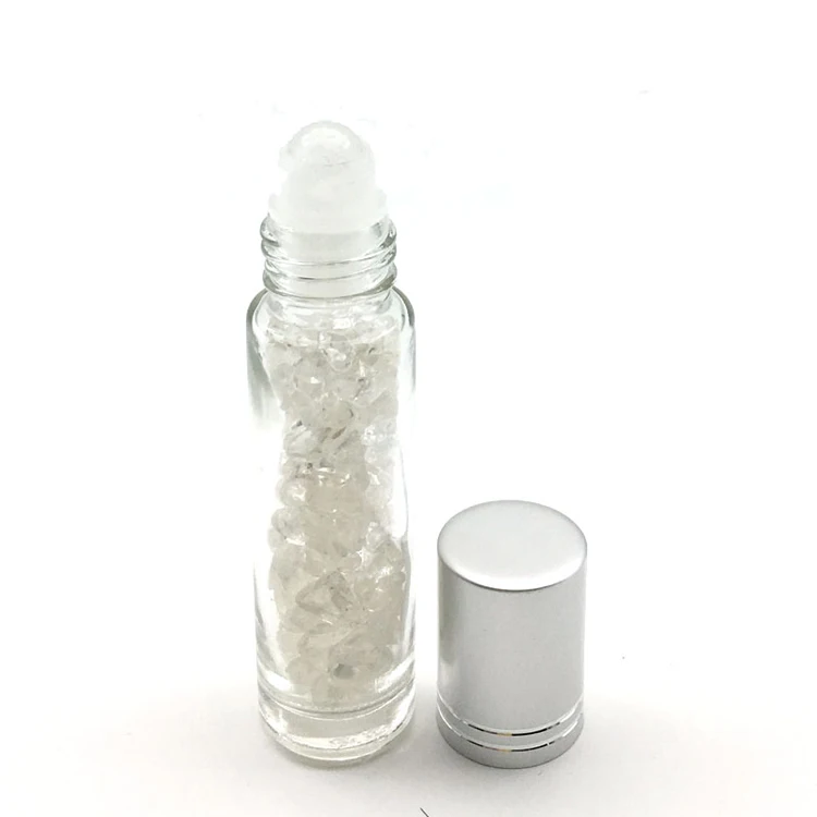 1 шт. натуральный драгоценный камень 10 мл роликовый шарик бутылка для парфюма эфирное масло жидкость ролл на толстых стеклянных бутылках с кристаллами чипсы - Цвет: 1 Clear Crystal