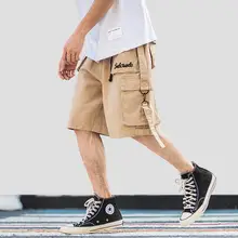 Хип-хоп Карго короткие уличные мужские Harajuku шорты лента боковые карманы повседневные Летние бегущие Шорты хлопковые хип-хоп