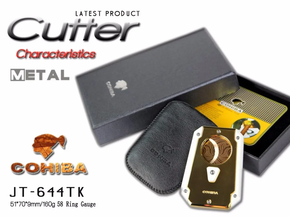 

Cohiba Cigar Cutter high grade stainless steel double color gold plating cigar scissors knife With leather sheath gift box