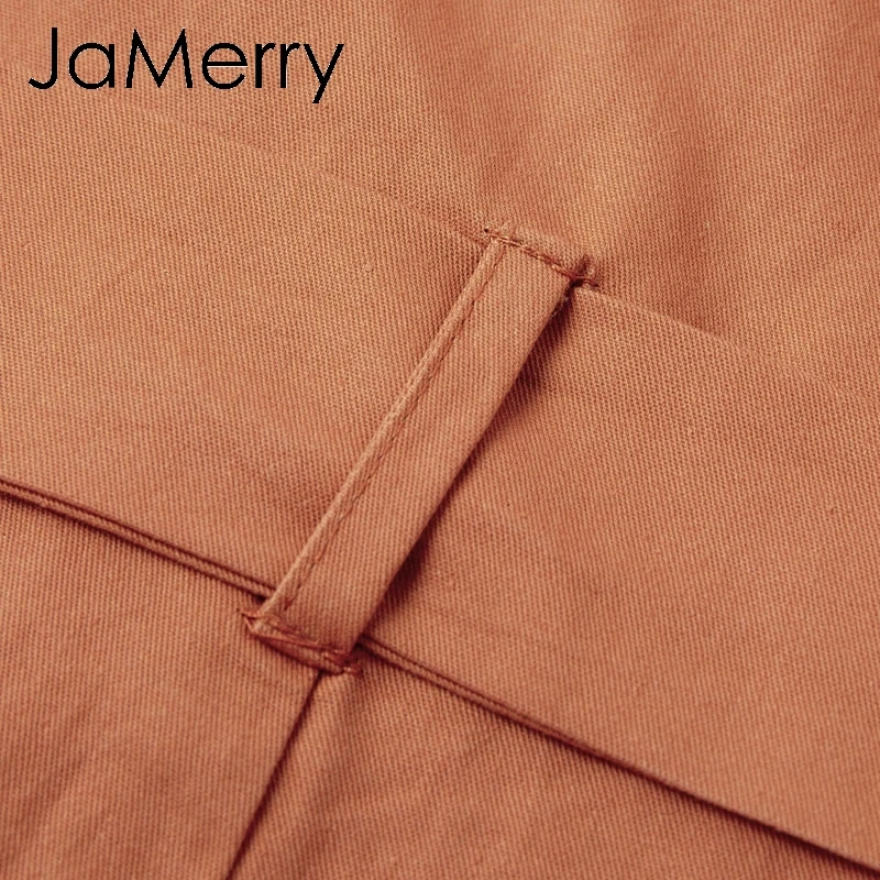 JaMerry Vintage casual cargo cotton women's jumpsuit Sashes orange pocket sports jumpsuit overall Solid autumn winter romper