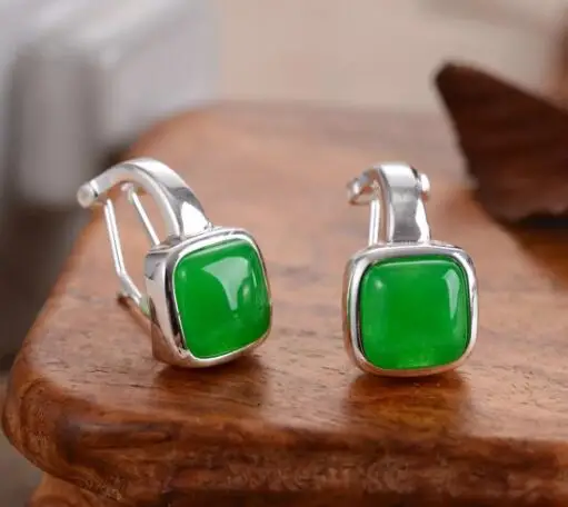 

Lady's S925 Sterling Silver Earrings for Women Natural Stone brides bread silver big earrings