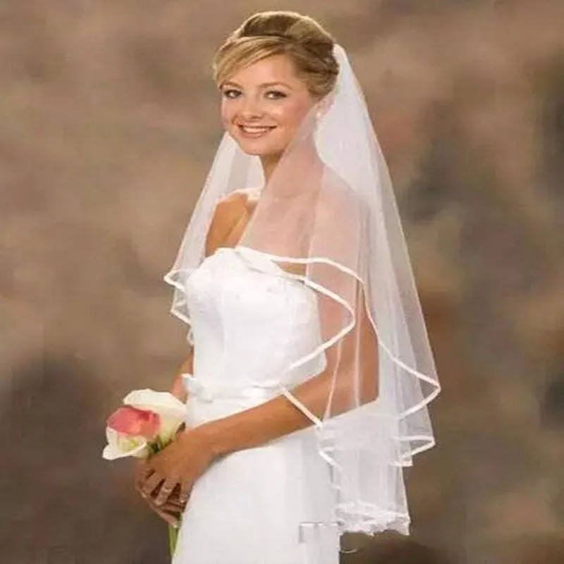 

Veil Bridal Elbow Short Satin Women Edge Comb Fancy Wedding Dress/Two Ribbon Bat Veil White/off-White Bride wedding Veil with Co