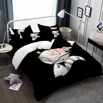 

3/4Pcs Bed Linens Set 3D Bedding Set Pink Rose Flower Gray Fox Bedclothes Twin Full Queen King Size Duvet Cover Set Pillowcase