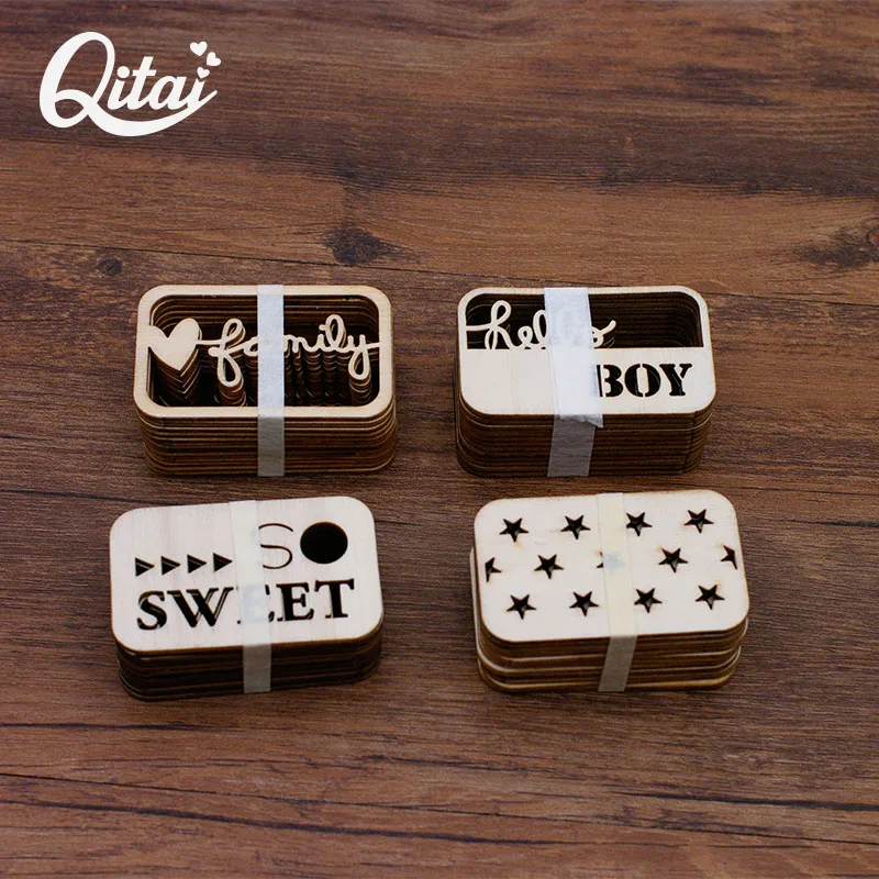 

QITAI 48 Pieces/lot 4 Different Style Wood Craft Great Gifts For children happy Birthday Home Decoration Creative product WF052