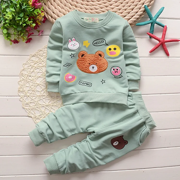 

Toddler Fashion Cotton Longsleeve Cartoon Tops+Pants 2PCS Baby Boys Girls Spring Autumn High Quality Clothes Suit