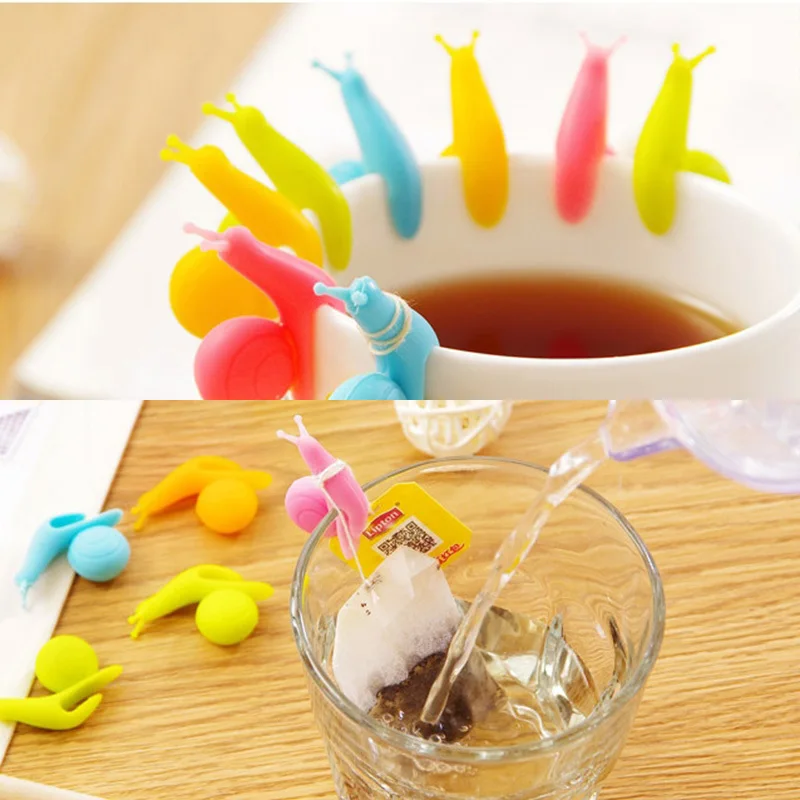 

5pcs/Set Silicone Cute Snail Shape Tea Infusers Strainer Party Table Drinking Decor Tools Tea Bag Cup Mug Clips Random Color