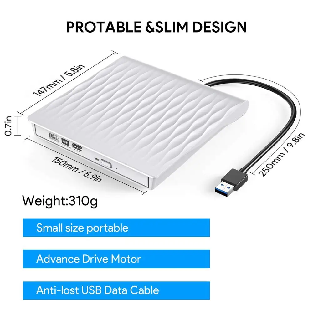 YiYaYo USB 3,0 DVD привод Оптический привод Внешний DVD RW ГОРЕЛКА CD DVD rom плеер для ноутбука hp Компьютер ПК Macbook os