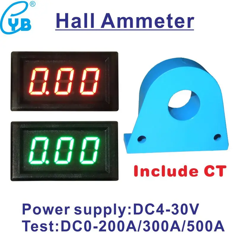 

YB28C DC 0-200A 300A 500A LED Digital Ammeter with CT Kit Mini Amperemetre Ampere Meter Amp Panel Meter Hall Current Indicator
