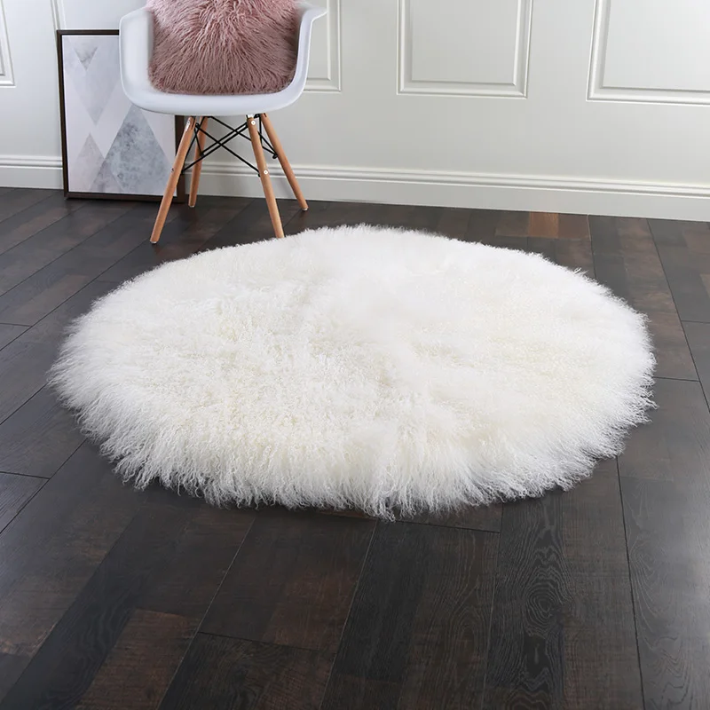 Круглый коврик из натуральной моголийской овчины 120 см, прикроватный ковер из тибетского овечьего меха, курчавая Овечка, декоративная подушка для дивана