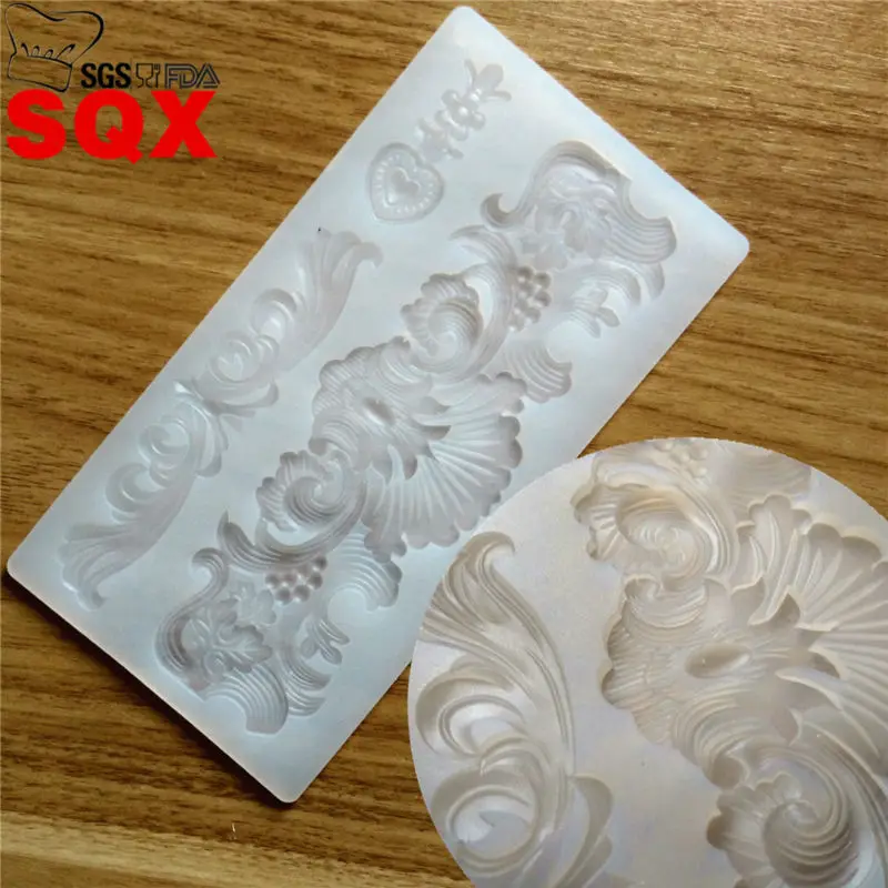 

SQX Flower Pattern Vine Lace Style Silicone Cake Mold Chocolate Candy Mould Fondant Cake Decorating Baking Tools Pastry LS116