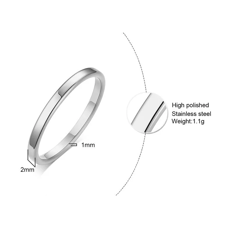 Vnox Basic 2MM Thin Wedding Rings for Women High Polished Stainless Steel Female Girl Finger Anel Alliance anillo femenino 4