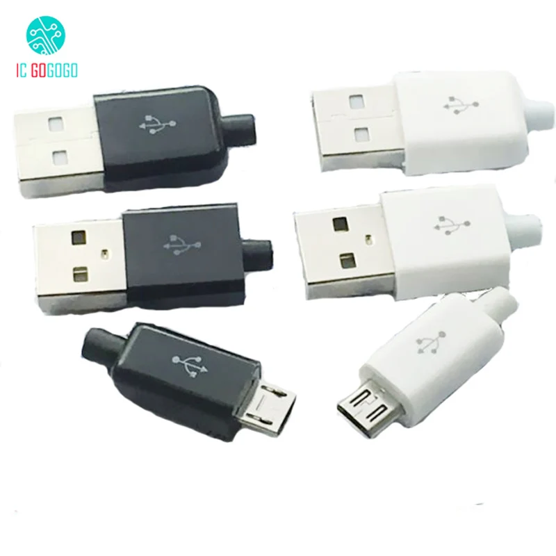 10 шт. MICRO USB Мужской 5P Тип сварки разъем адаптер DIY Kit Черный Белый USB штекер 5PIN 5-контактный USB зарядное устройство разъем для зарядки