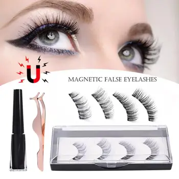 

2 Pair 3D Magnet False Eyelashes Waterproof Long Lasting Magnetic Liquid Eyeliner Tweezer Set Hot Fake Eyelash Extension