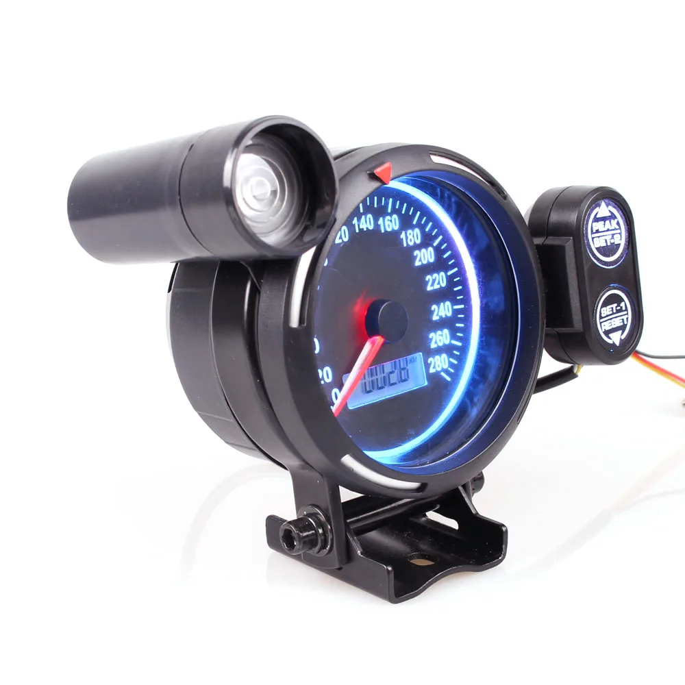 80MM Speedometer Odometer Blue and Red KMH MPH Speedometer With Red Shift Light for Car Auto Gauge