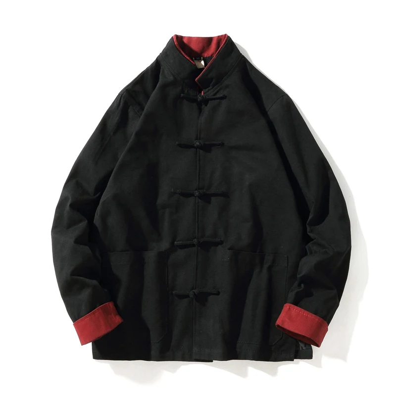 

Chinese Clothes Tang Suit Top Long Sleeve Stand Collar Traditional Spring Men Cotton Embroidery Jacket Coat For Mens Clothing