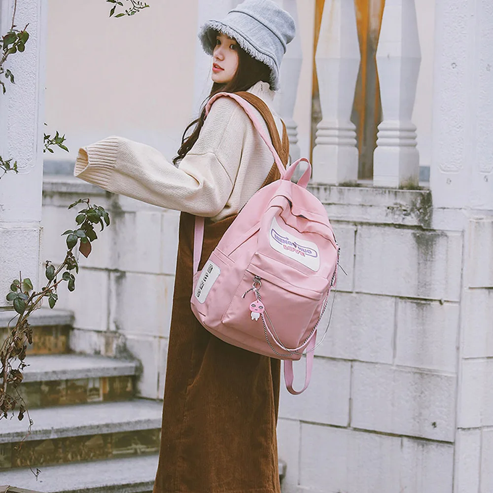 2018 MENGHUO Brand Design Badge Women Backpack Bag Fashion School Bag for Girls Female Chain Backpack Lady Shoulder Bag Mochilas