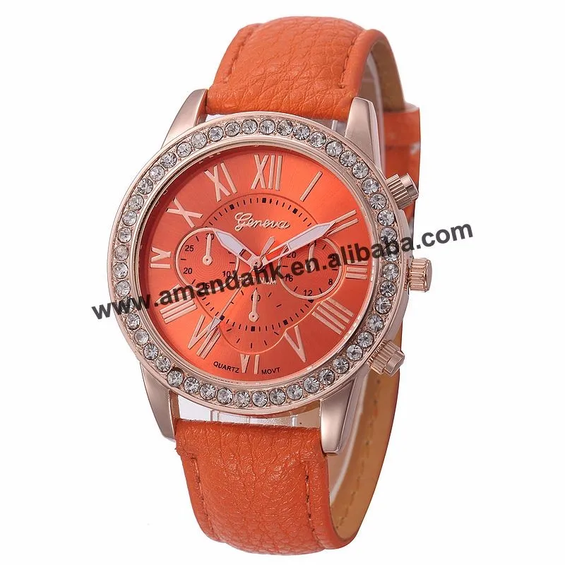 High Wholesale High Quality Crystal Leather Watch Women Fashion Cute Dress Wrist Watch Luxury Leather Roman Number Watches