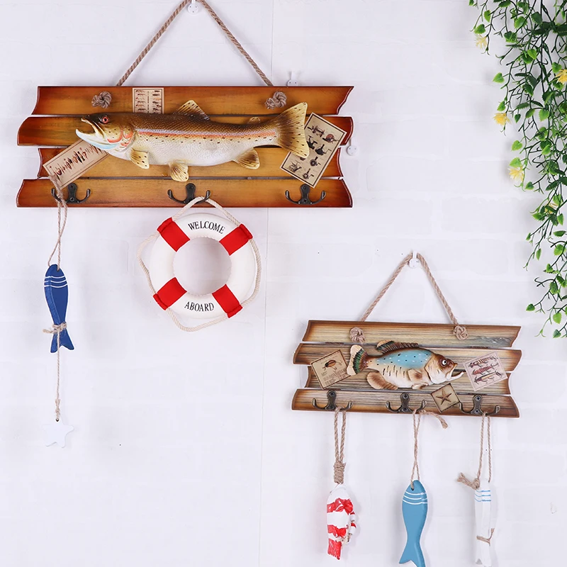 American Country Retro Mediterranean Wooden Creative Fish Hanging Wall Ornaments Restaurant Wall Decoration Murals Accessories