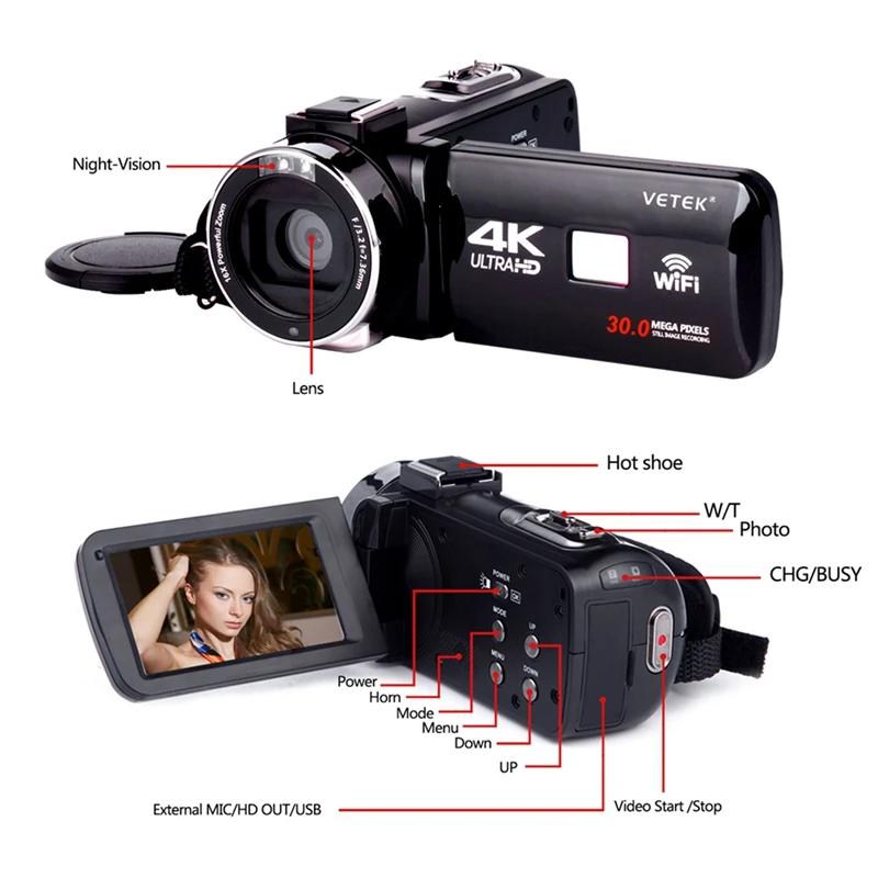 Outdoor Handheld 4k Hd Digital Camera Support Wifi App Remote Control Night-Vision Dv Recorder