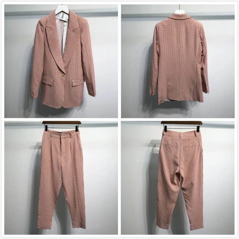 2019 Pink Plaid 2 Piece Set Women Single Button Office Blazer Jacket + Pants Women's Suits Spring Long Sleeve Women's Pant Suits 2019 Pink Plaid 2 Piece Set Women Single Button Office Blazer Jacket + Pants Women's Suits Spring Long Sleeve Women's Pant Suits