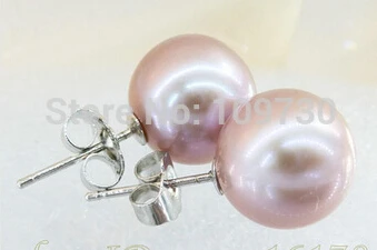 

Bridal jewelry free shipping hot sell Gorgeous AAA++ 9.5mm Lavender Perfect Round Pearl Earring 925 Silver