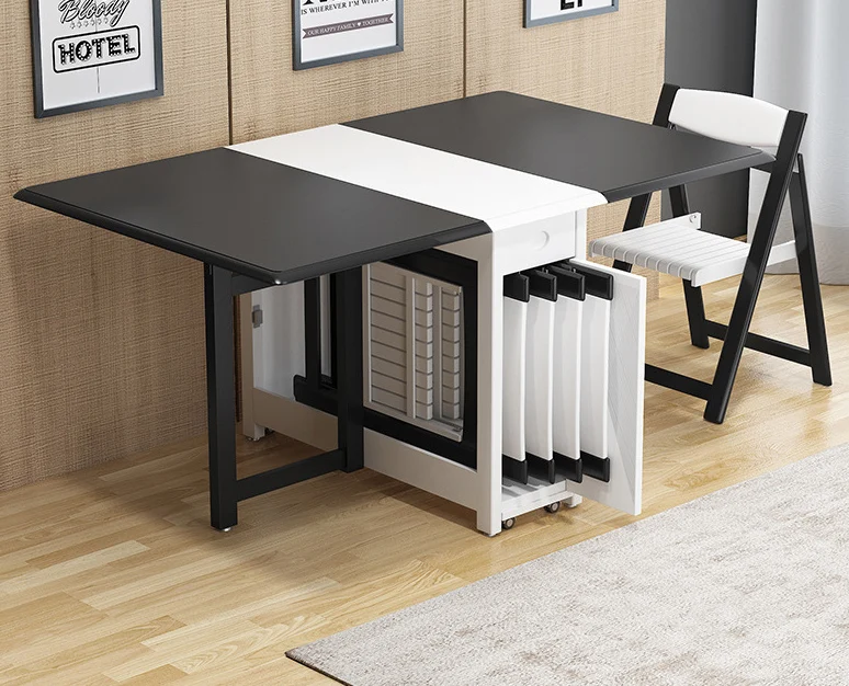 1 Set Table Chair Combination Multifunction Modern Simplicity Style Solid Wood Scalable Folding Dining Room Desk