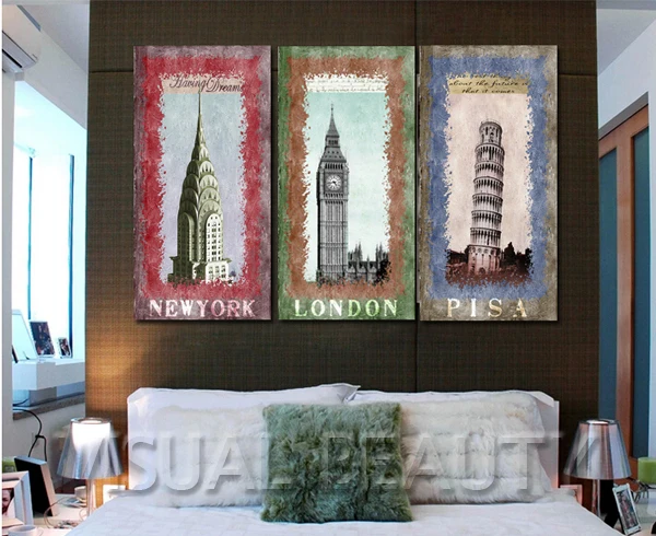 

FREE SHIPPING Famous Eiffel Tower Oil Painting for Wall Decoration Canvas Print(Unframed)40x80cmx4pcs