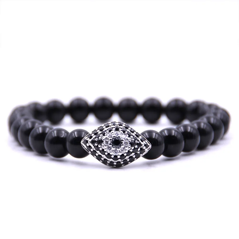 

KANGKANG 2019 Trendy 8mm Bright black Stone Pave CZ 4 Color metal model Eye of gaze Bracelets Men&Women charm Creative Jewelry