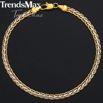 

Womens Men's Bracelet Gold Wheat Link Chain Bracelet For Woman Male Jewelry Fashion Gifts Dropshipping Wholesale 4mm KGB407A