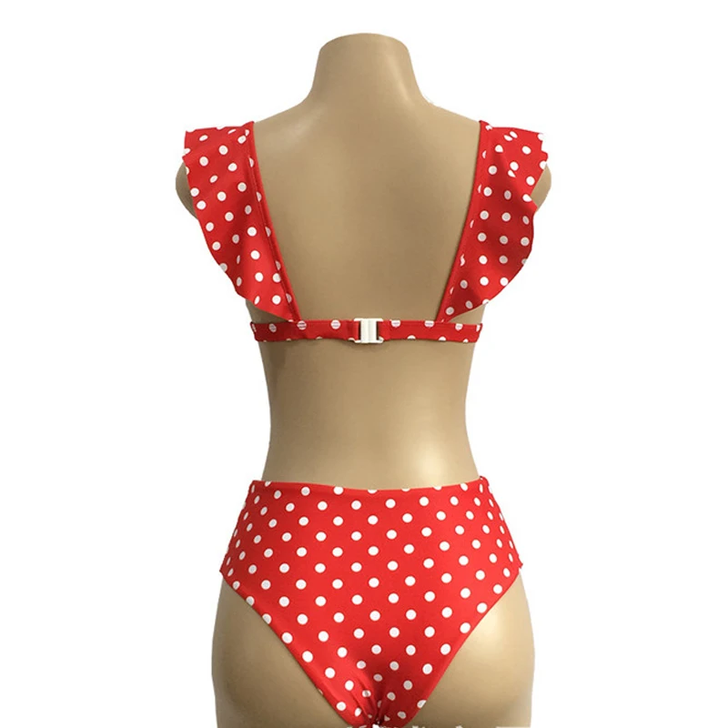 New Ruffled Dot Bikini Set Sexy Deep V Women Push Up Swimsuit 2018 Summer High Waist Bikini Brazilian Beach Wear Bathing Suit6