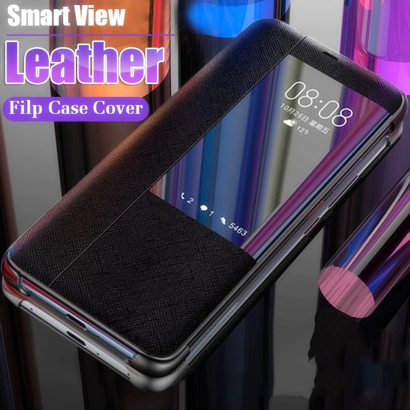 

Luxury Leather Flip Case On The For Huawei Mate 20 Pro X Smart View Case For Huawei Mate 10 20 P30 Lite Shockproof Case Cover
