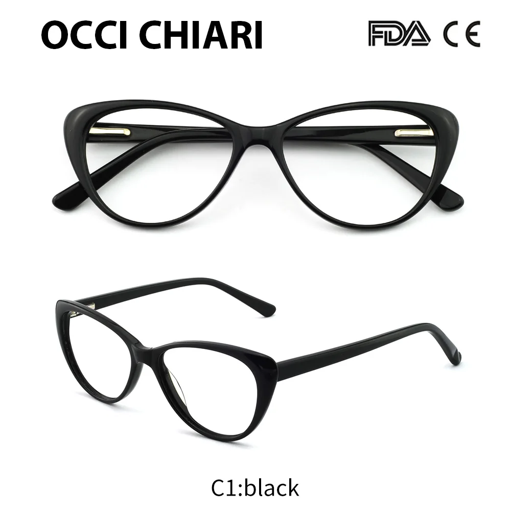 Модные очки в форме кошачьих глаз, ручная работа, линзы по рецепту, медицинские оптические ацетатные очки, оправа для женщин AGNES - Цвет оправы: C1 black