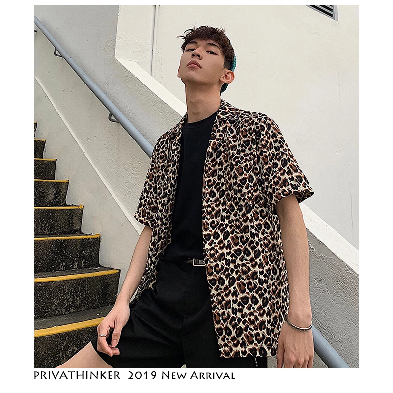 Privathinker Leopard Гавайские рубашки для мужчин Мода 2019 s Harajuku повседневное рубашка с