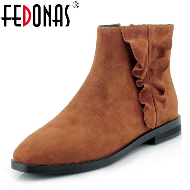 

FEDONAS Retro Ruffels Women Shoes Woman Wedges High Heeled Warm Autumn Winter Motorcycle Boots Fashion New Round Toe Ladies Shoe