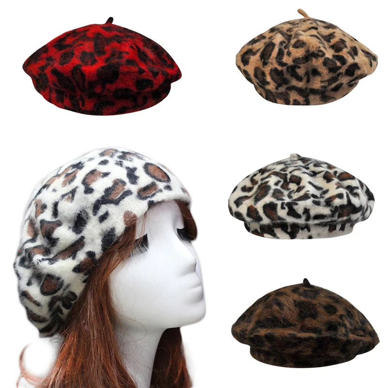 Высокое качество берет Leopard для женщин шляпа Мода Элегантный Кролик Мех животных трикотажные обувь для девочек берет женские береты шапки
