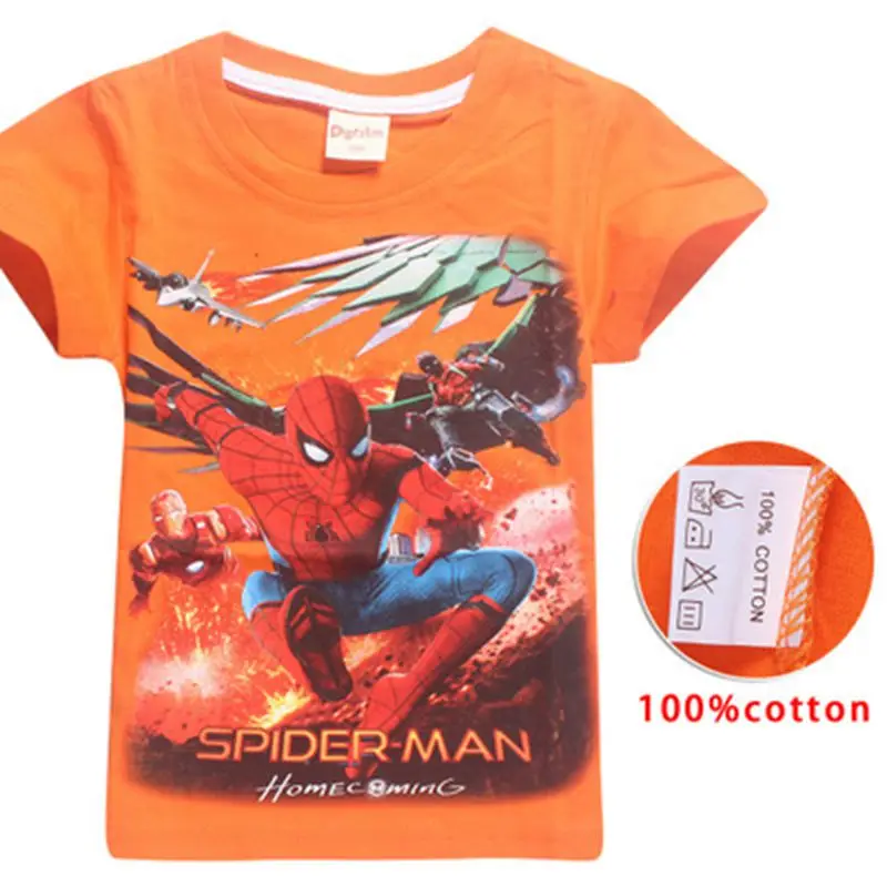 Новая модная футболка Человек-паук с героями мультфильмов; детский летний хлопковый короткий костюм с героями мультфильмов; детская футболка; спортивная одежда - Цвет: Color as shown