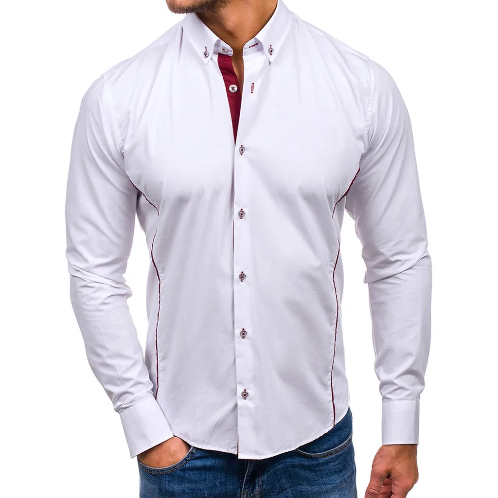 Размера плюс мужские рубашки с длинным рукавом Уличная Рубашка мужская белая гавайская рубашка платье льняные мужские рубашки Повседневная приталенная Одежда Camisa - Цвет: Белый