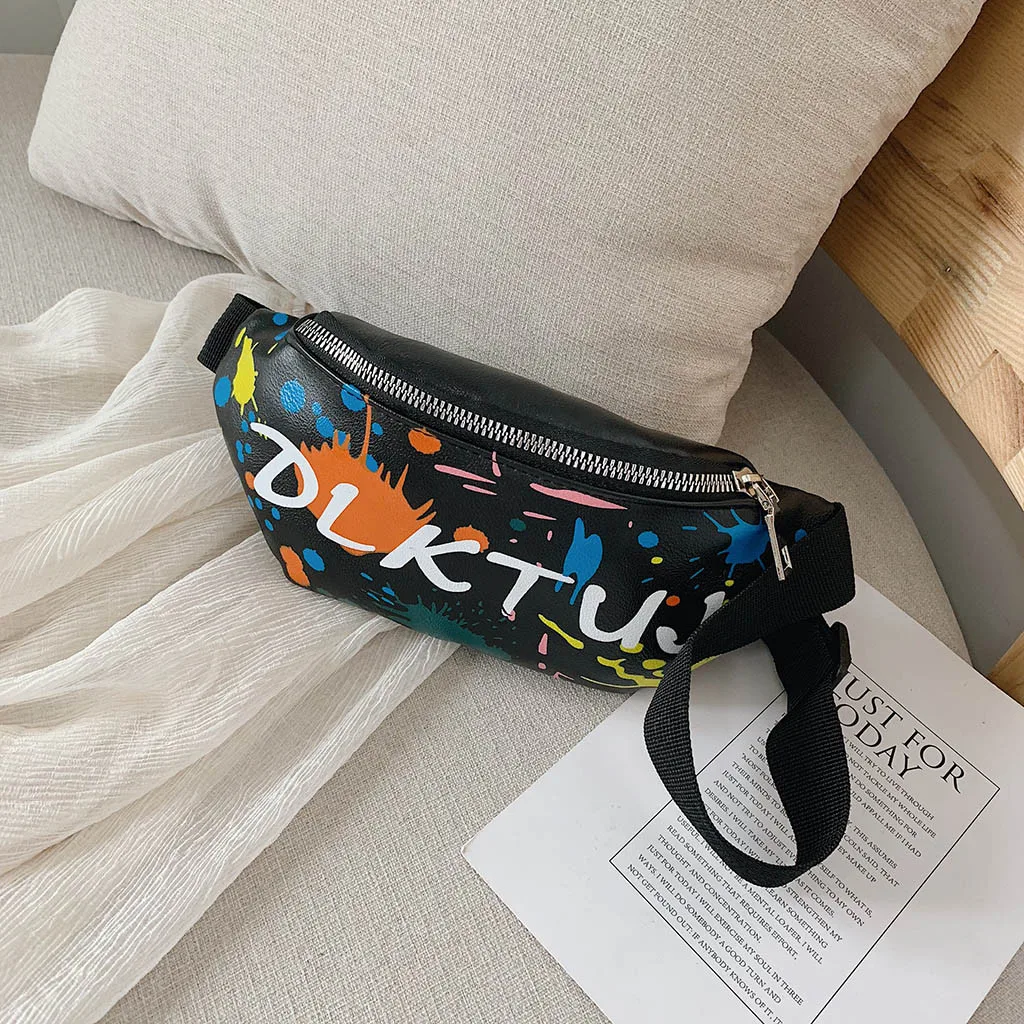 Children Waist Packs Bags Small Canvas Chest Bag Kid Boy Girl Graffiti Purse Belt Waist Bag Shoulder Messenger Crossbody Bags