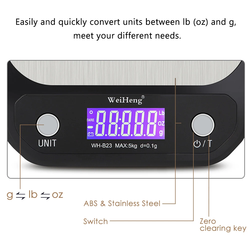 Digital Kitchen Food Scale 5kg 0.1g stainless steel weighing Postal Electronic Scales Measuring tools weight Balance